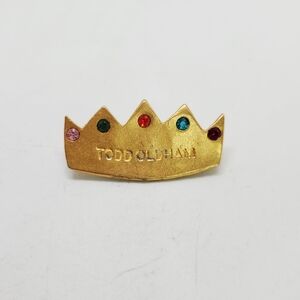 Vtg Todd Oldham Jeweled Crown Tiara Multicolor Rhinestone Gold Tone Pin Brooch